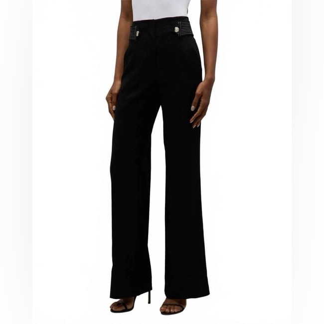 Veronica Beard Sunny Linen Blend Wide Leg Pants In Black Size 6